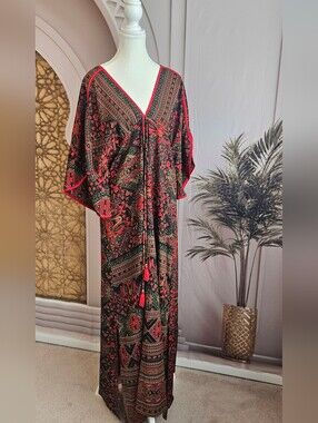 Boho Black and Red Printed Maxi Kaftan